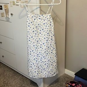 blue flower patterned mini dress